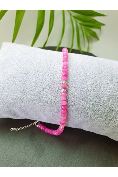 Abundo Bratara din jad roz si argint 925, 17 cm