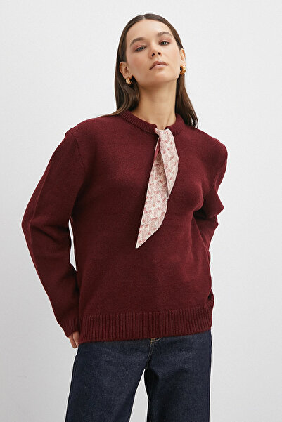 Never more Long Sleeve Sweater with Scarf Brown