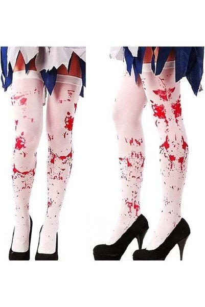 Generic Halloween Stockings – White Thigh High Tights with Blood Splatter Pri...