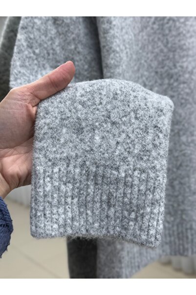 MİHRA STORE Πουλόβερ κοντό πλεκτό με ελαστικό στα χέρια και στο κάτω μέρος Camelia-KR5054 Γκρι