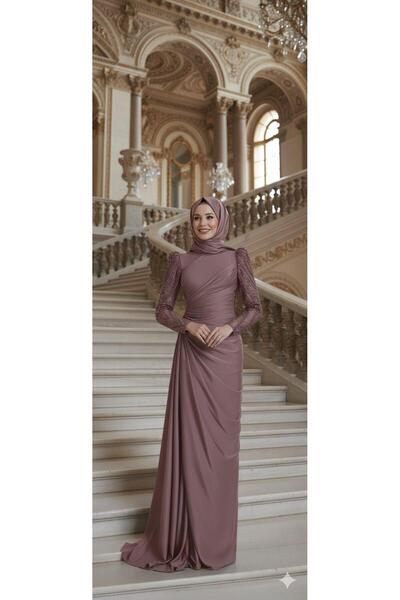 Kenzel KOLLARI KAPALI, TAŞLI YIRTMAÇSIZ SATEN ABİYE