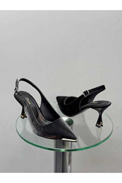 DİVA Μαύρα γυναικεία παπούτσια με τακούνι Μετάξι
