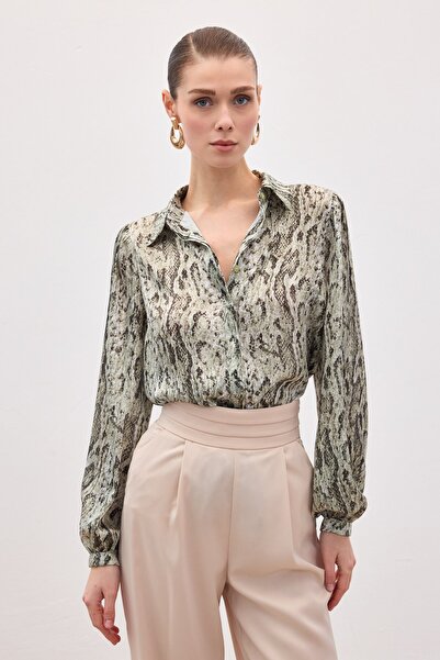 Sateen Πουκάμισο με σχέδιο - Χακί