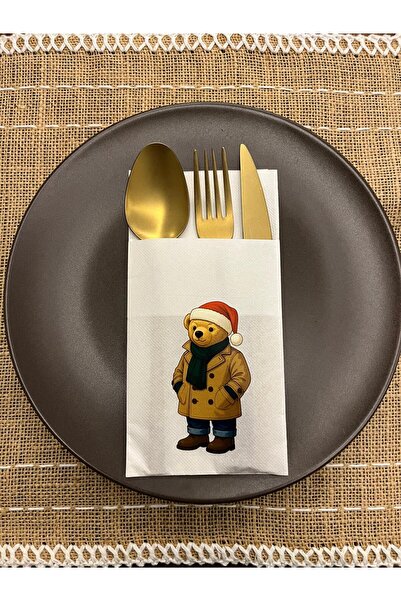 kidspartim دب لطيف بالقبعة الحمراء مطبوع مناديل جيب الكانجارو للعام الجديد با...