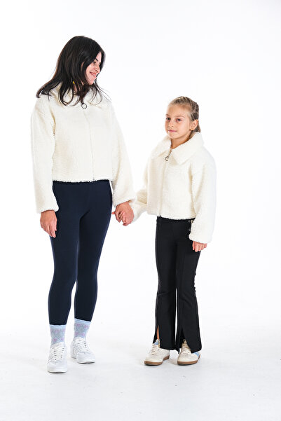 Classio Kids Mother Daughter Matching Plush Zippered Lined Crop Coat