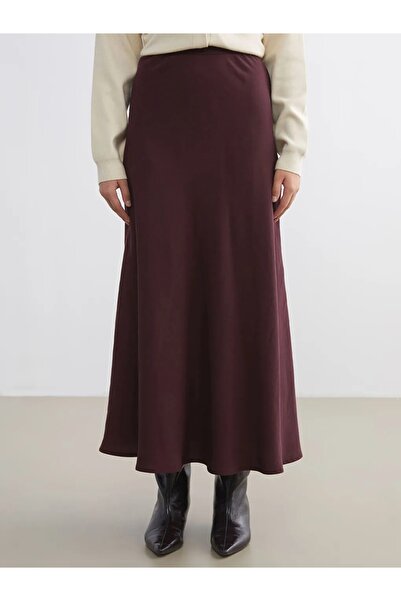 LC Waikiki LCW Modest Bordo Beli Fermuarlı Kloş Etek
