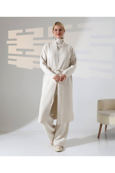 GİYSİ DÜNYASI 57 Standard Size Knitted Fabric Cardigan Blouse Pants 3-Piece Set