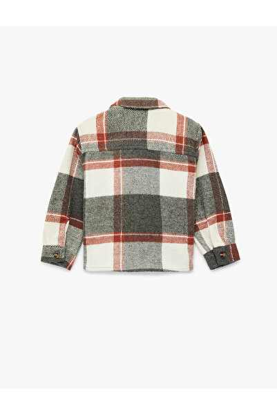 Koton Long Sleeve Pocket Detailed Wool Blend Plaid Lumberjack Shirt