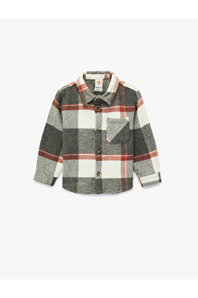 Koton Long Sleeve Pocket Detailed Wool Blend Plaid Lumberjack Shirt