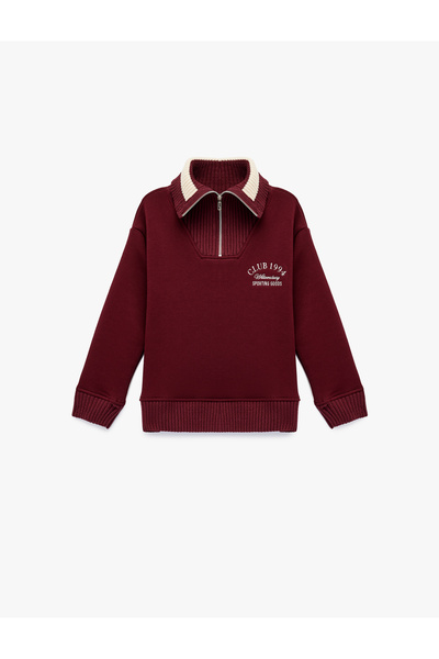 Koton Дългоръкавна блуза с бродерия в контрастен цвят, с половин цип и широка...