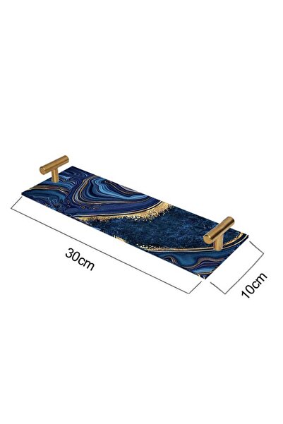 LOWHA Decorative Acrylic Serving Tray with Gold Metal Handles and Marble Design