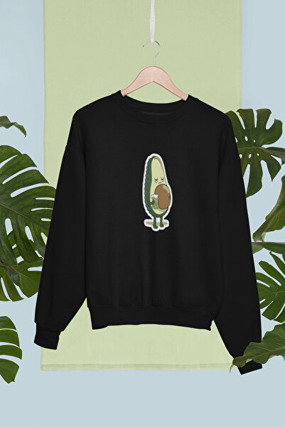 MG سويت شيرت قطني مطبوع عليه الأفوكادو بأكمام طويلة وثلاث خيوط شا مبطن بالصوف...