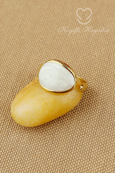 Keyifli Hayaller خاتم فولاذي - خاتم ذهبي فولاذي قابل للتعديل بلون أبيض لامع و...