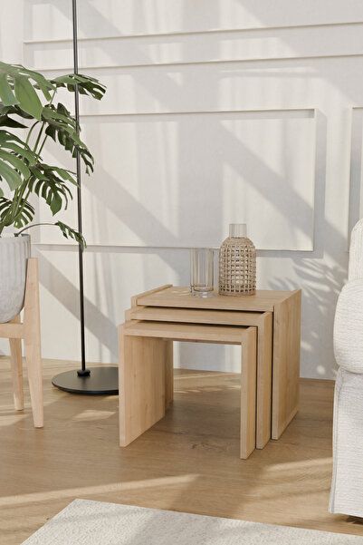 Estoria Home Safir Meşe Kullanışlı 3lü Zigon Seti Modern Zigon Sehpa Koltuk S...