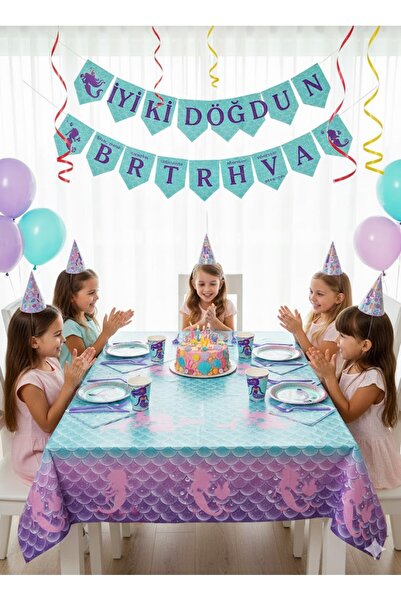 partylady Deniz Kızı Temalı Parti Seti (8 Kişilik Servis + Dekorasyon)