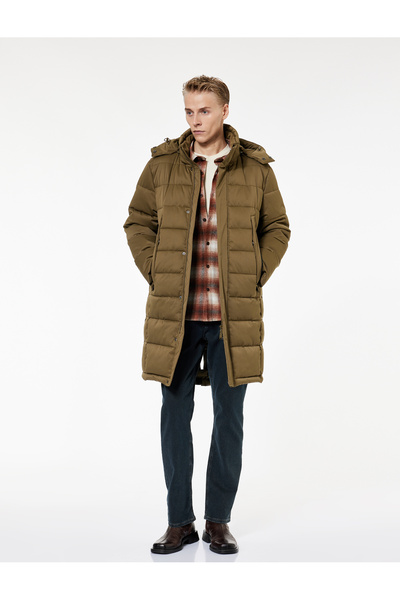 Koton Long Sleeve Pocket Hooded Long Puffer Coat