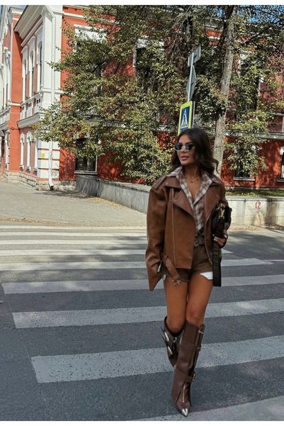 MYVOLANTE Brown Leggings Detail Buckle Detailed Women's Boots