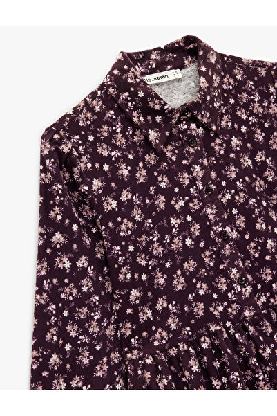Koton Comfortable Fit Long Sleeve Shirt Collar Mini Floral Flannel Dress