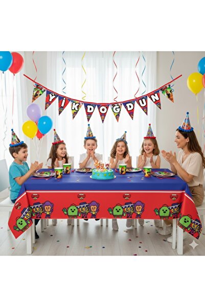 partylady Brawl Stars Temalı Parti Seti (8 Kişilik Servis + Dekorasyon)