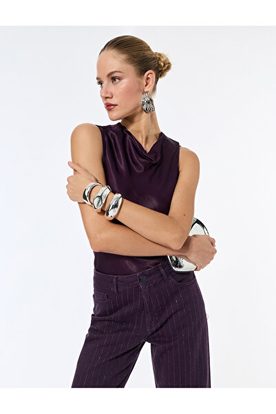 Koton Σατέν μπλούζα χωρίς μανίκια με λαιμόκοψη