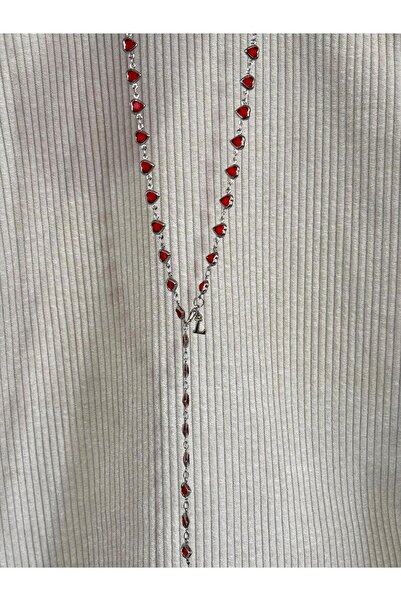 bijoux uniques Kırmızı kalpli L harfli kadın y kolye