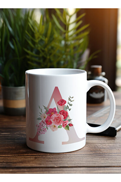 LOWHA 11 oz Ceramic Mug with Letter A Design on Both Sides