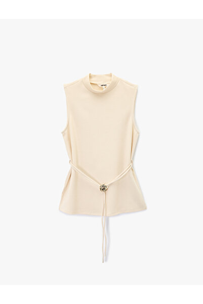 Koton Mock Neck Sleeveless Belted Blouse