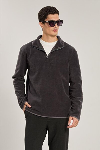 BARRELS AND OIL Men's Half-Zip Fleece Sweatshirt - Anthracite