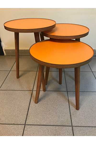 Tasarım 3.lü zigon sehpa 37cm 1.kalite mdf tabla Turuncu kullanıma hazır Mont...