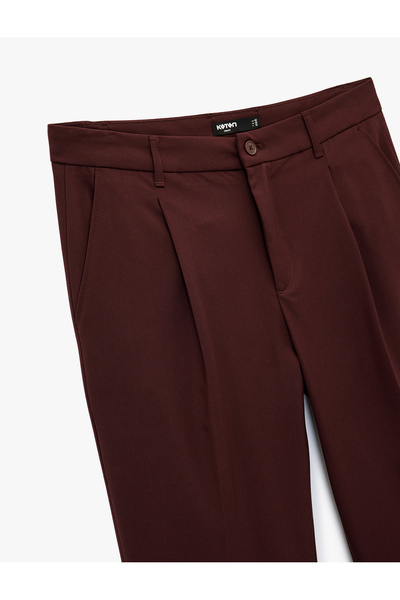 Koton Comfortable Fit Pocketed Viscose Blend Pleated Fabric Pants