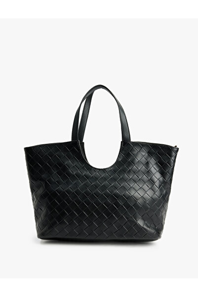 Koton Knitted Textured Zippered Handle Large Tote Bag