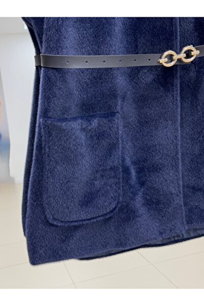 MİHRA STORE Aleta Lined Single Button Plush Vest-Bn4550 Navy Blue