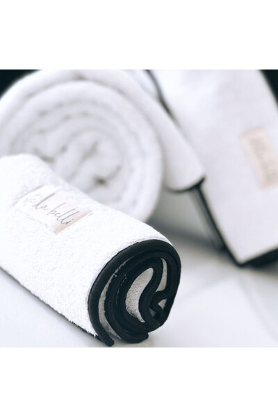 Stella Belli 100% Cotton 30 X 30 cm 3-Piece Towel Set | Bath Hotel | White Color | Soura | Edge Black Special Embroidered