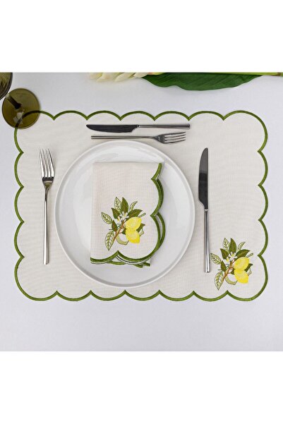 Diva Home طقم أدوات مائدة أمريكي مطرز باللون الأصفر الليموني مكون من 19 قطعة ...