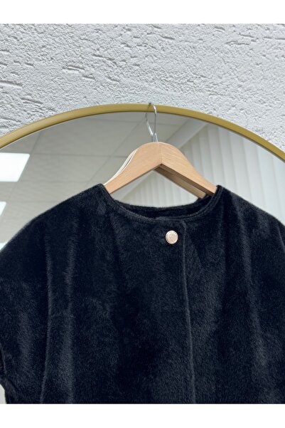 MİHRA STORE Aleta Lined Single Button Plush Vest-Bn4550 Black