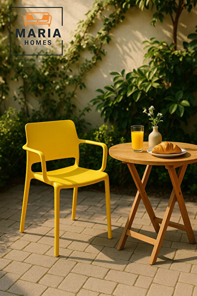 MARIA HOMES كرسي بذراعين بلاستيكي أصفر - كرسي عصري قابل للتكديس للاستخدام الخ...