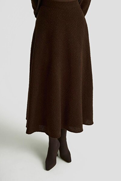 Armine TREND Bomber Jacket Zippered Lined Tweed Skirt Two-Piece Set Brown 25Kt627