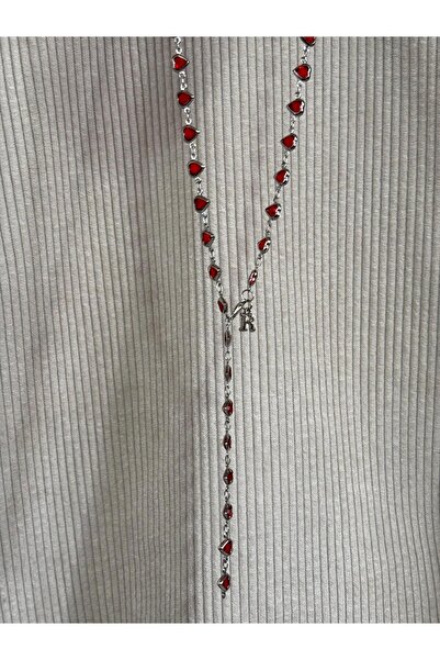 bijoux uniques Kırmızı kalpli R harfli kadın y kolye