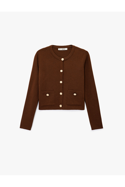 Koton Uzun Kollu Cepli Düğmeli Bisiklet Yaka Triko Hırka