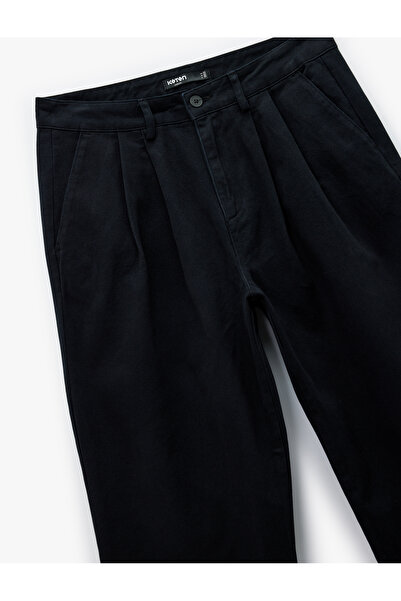 Koton Παντελόνι από βαμβακερό πλισέ με κουμπιά, άνετο και καλοφιλτραρισμένο