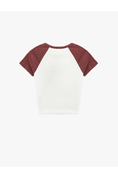 Koton Slim Fit Cotton Color Block Short Sleeve Crew Neck Crop T-Shirt Pajama Top