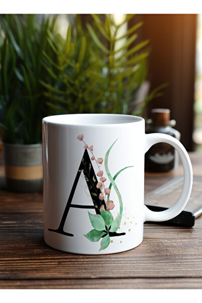 LOWHA 11 oz Ceramic Mug with Letter A Design on Both Sides