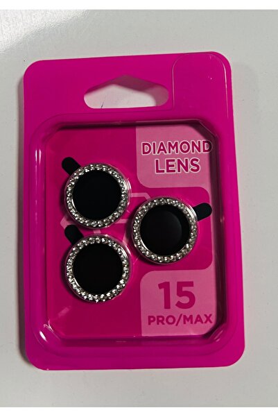 Lens Piyasa Apple İphone 15 pro max 3Adet Taşlı Koruma safir koruma gümüş
