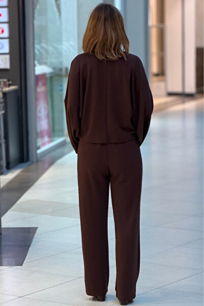 Nevin Kaya Moda Brown Pleated Batwing Sleeve Modal Set