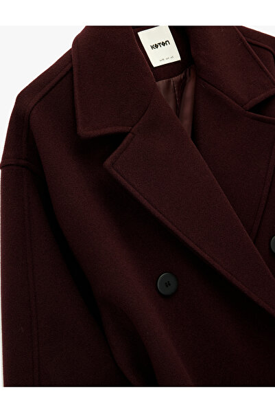 Koton Belted Coat with Double-Breasted Pockets and Long Sleeves