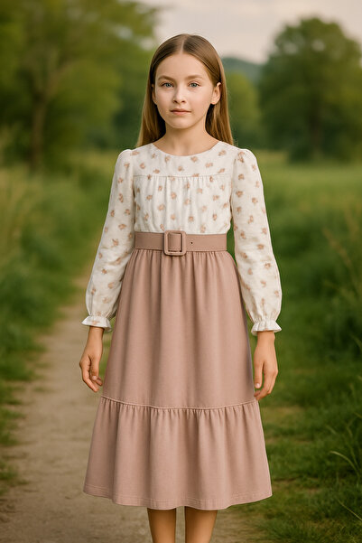 blueberry's فستان أزرق 670-11-25 للفتيات مبطن بنقشة زهور – موديل بحزام، سحاب ...