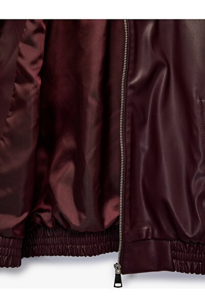 Koton Classic Collar Pocketed Zippered Faux Leather Oversized Bomber Jacket