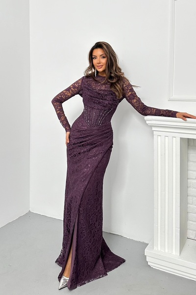 İyem Abiye Bolerolu Ve Kollu Dantel Desenli Taşlı Şık Tasarım Abiye Elbise Dar Kalıp