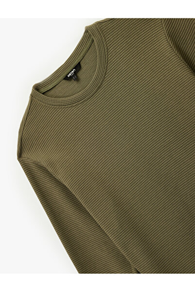 Koton Βαμβακερό μακρυμάνικο φούτερ με υφή Basic Crew Neck