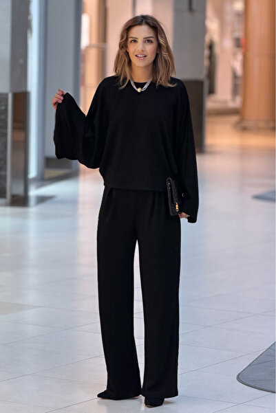 Nevin Kaya Moda Black Pleated Batwing Sleeve Modal Set